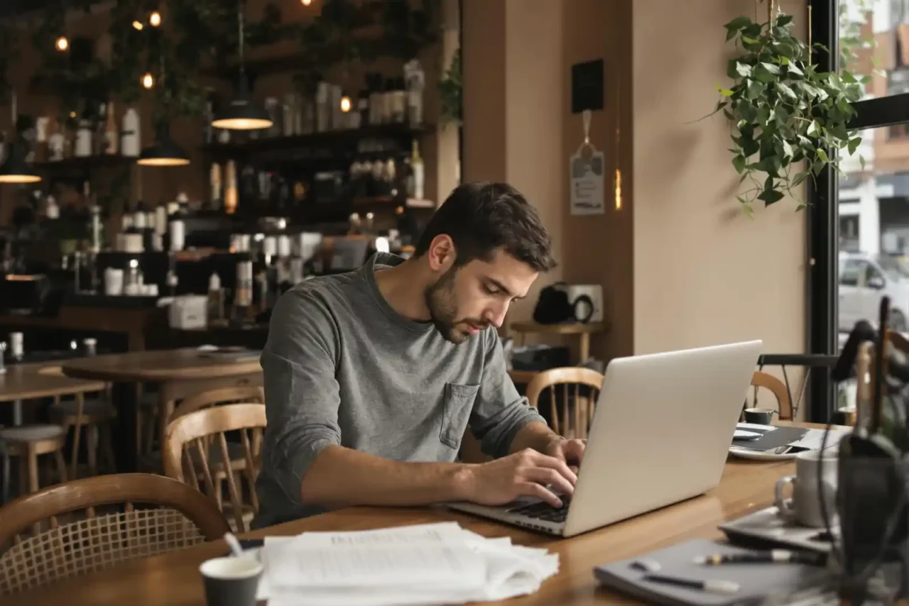 What coding languages should I learn? Guy at a coffee shop learning coding.